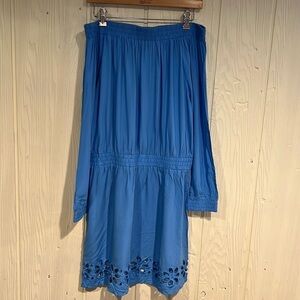 Mark Blue off the shoulder dress with laser cuts at bottom elastic waist size XL
